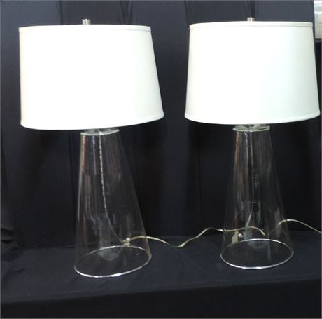 Tall Glass Pair of Table Lamps
