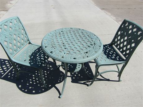 Bistro Table and Chairs, Heavy Green Metal Outdoor Set