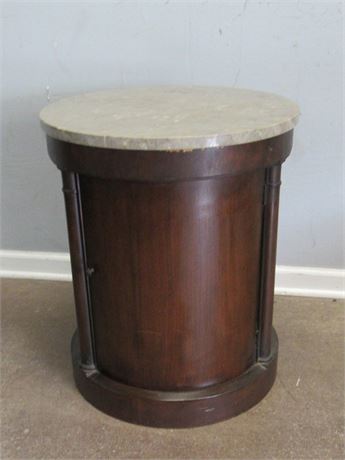 Baker Furniture Round Marble Top Side Table with 1 Door
