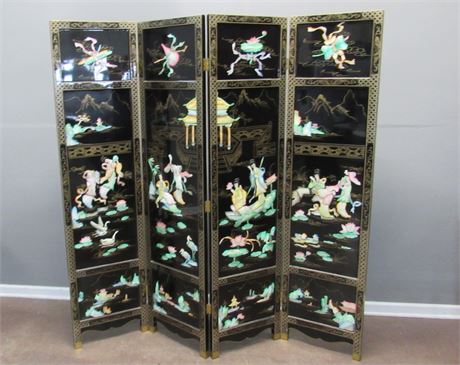 Black Lacquer/Mother of Pearl Asian Room Divider/Screen