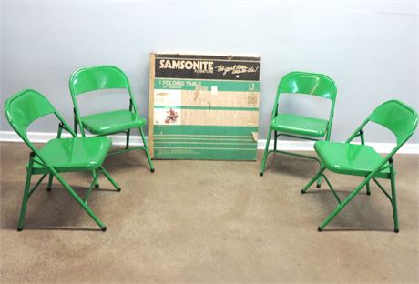 SAMSONITE Square Folding Table / 4 Metal Folding Chairs