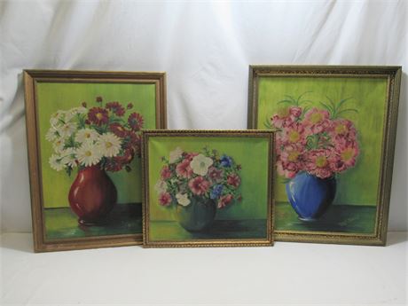 3 Original Vintage Oil on Canvas Floral Still Lives - Mary Martin