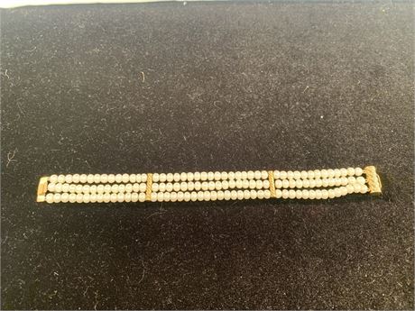 Triple Strand Round Pearl Bracelet 14KT Yellow Gold Clasp
