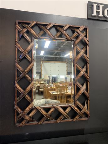 Large Metal Weaved Ribbon Beveled Mirror