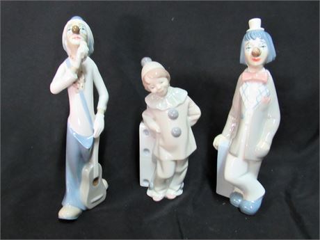 3 Figurine Lot - 2 Casades Clowns and a Lladro - Girl with Domino