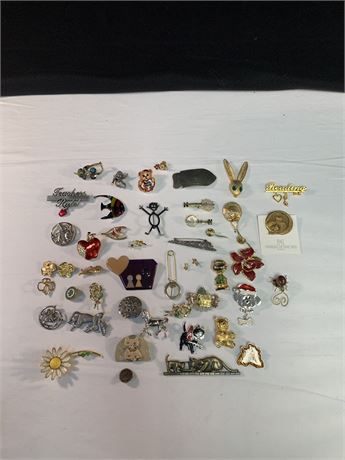 Lot of 48 Costume Pins Including Vintage 2 Girl Scout/Brownie