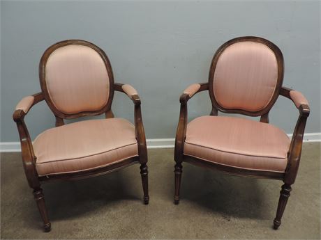 Vintage Pair French Style Wood and Upholstered Armchair