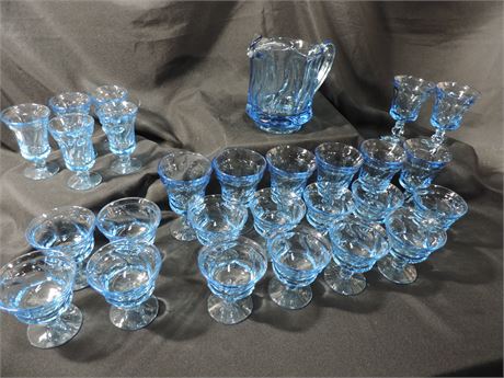 Vintage Blue Glass Beverage Set