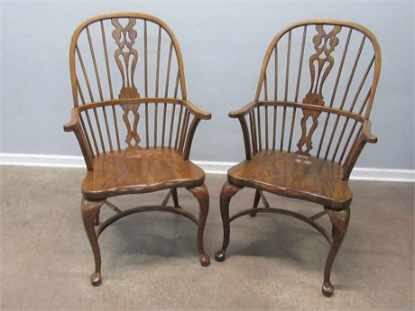 2 Oak Spindle-back Arm Chairs