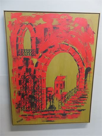 Mid-Century Canvas Painting by Rodriguez