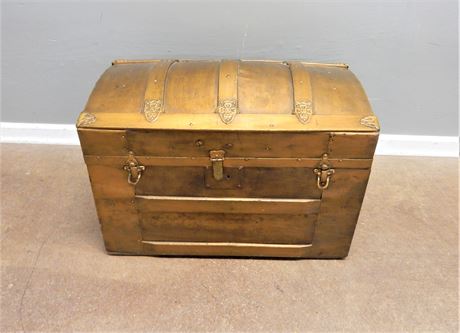 Vintage Wood Covered with Metal Gold Tone Trunk