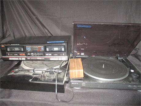 Electronic Grouping with Turntable, Dual Tape Player, Record Cleaner