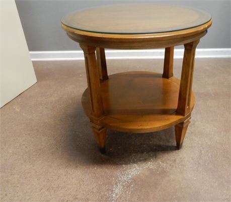 Drexel Wood and Glass Side Table