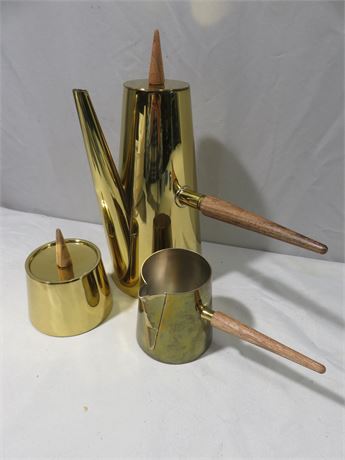 Mid-Century Brass/Teak Tea Service Set