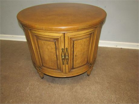 Mid-Century Round End Table with Swing Doors