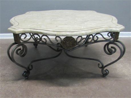 Coffee Table with Mactan Stone Top and Wrought Iron Legs and Base