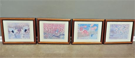 Four Asian Prints Stamped with Chinese Calligraphy