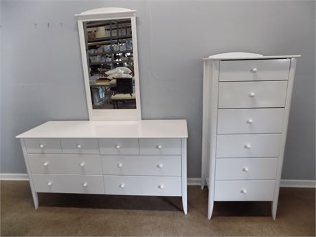 White Canadian Dresser and Tall Boy Chest