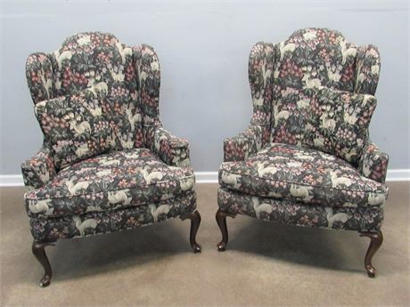 2 High-back Wing-back Floral Fireside Chairs