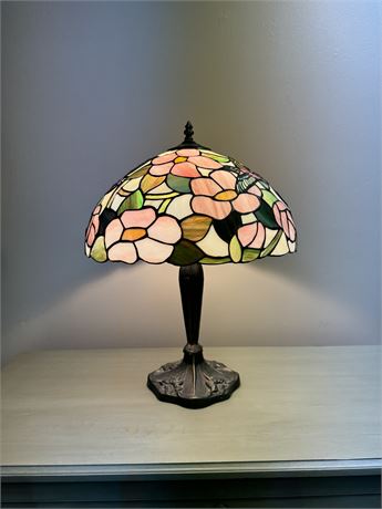 Vintage Tiffany Style Lamp / Stained Glass Hummingbird Shade