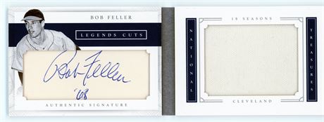 Bob Feller Cut Signature & Game Used Jersey Patch National Treasures Booklet