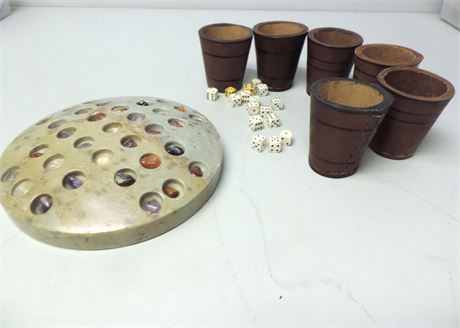 KNIFFEL GAME / Leather Cups / Marble Disc