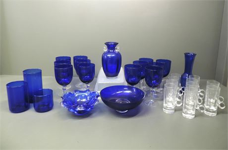 Cobalt Blue Stem Glasses / Vases / Bowls