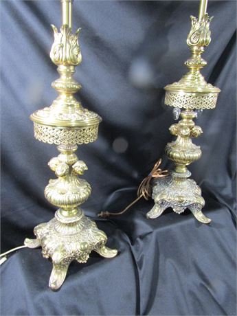 Set of European Style Gold Brass Colored Table Lamps
