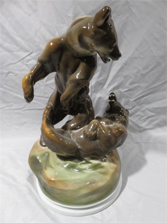 Antique 1911 Zsolnay Porcelain Bear Sculpture - Hungary