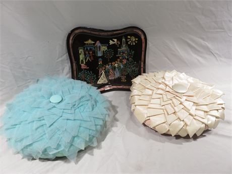Vintage Hand-Painted Ceramic Tray / Handmade Cushions