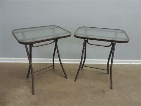 Metal and Glass Top Tray Table Set