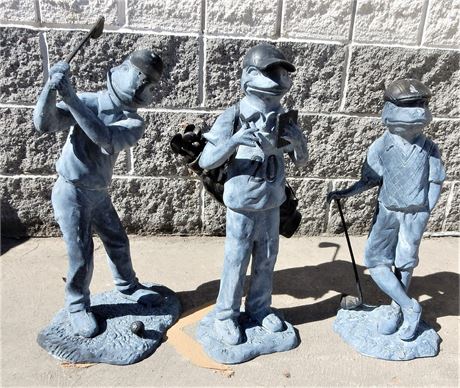 Three Large Frog Statue Golf Buddies