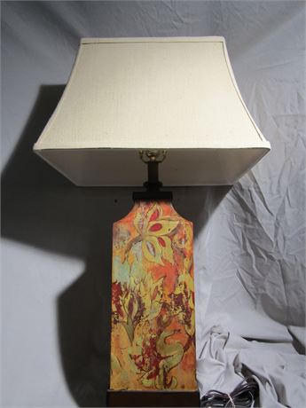 Tall Late 60's Style Lamp, with Shade on Wood Base