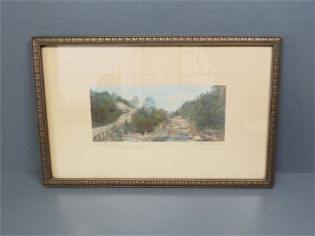 Wallace Nutting Hand-Colored Print - A Little River & Mt. Washington - Framed