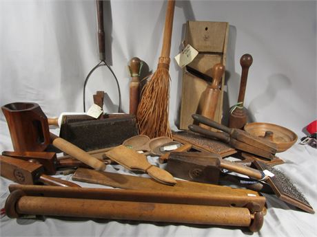 Primitive Wooden Kitchen Tools - Pitchers, Spoons, Mashers, Scoops and More !