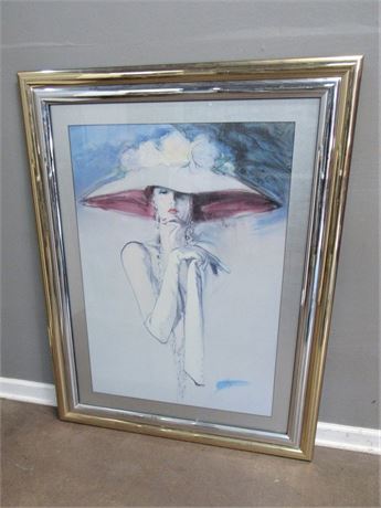 Large Vintage Richard Ely Framed and Matted Fashion Print - White Glove