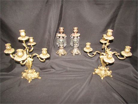 French Candelabra & Crystal Candle Holders