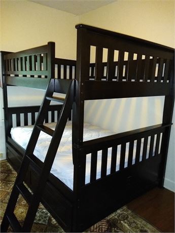 Full Size Bunk Beds with 2 Mattresses, Slats and Under Bed Storage