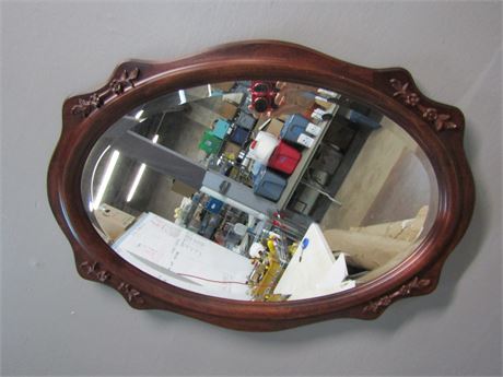 Wood Victorian Belgin Framed Oval Mirror with Carved Flowers