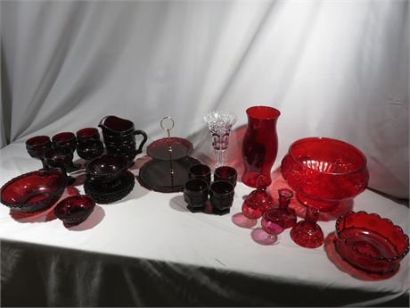 Assorted Ruby / Cranberry Glass Lot