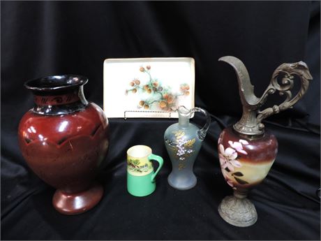 Art Deco Vase / FENTON Cup / L E Hendrickson Plate