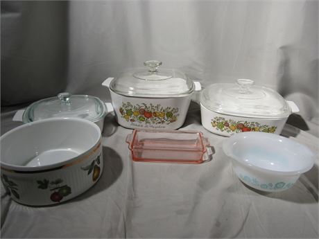 Corning Ware La Marjolaine "Spice Of Life", Staffordshire Dish, with Lids