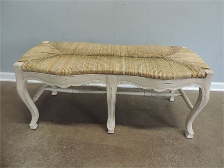 French Style Painted Rattan Bench