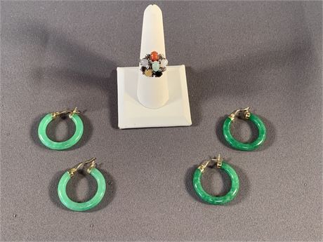 Jewelry/Jade Earrings/Sterling Silver Ring