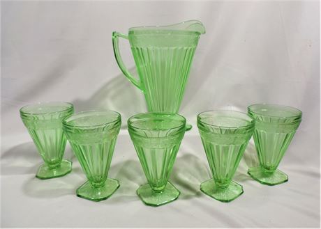 Vintage Green Depression Glass Beverage Set