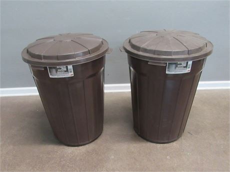 2 Brown Kidde/Tucker Housewares 30 Gallon Garbage Cans - Look like new!