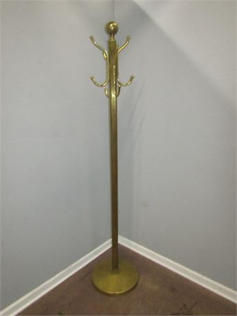 Tall Vintage Brass Style Coat Hanger, with Heavy Floor Base