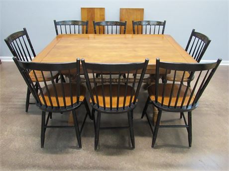 Cushman Colonial Creations Maple Sawbuck Trestle Table w/ 8 L. Hitchcock Chairs