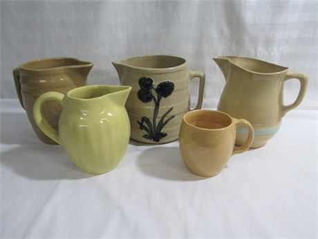 5 Piece Vintage Yellow ware Pottery Lot