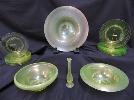 Vintage Green Vaseline Glass Lot